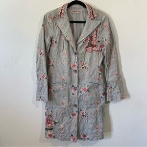 Johnny Was Cotton Embroidered Duster Long Jacket Floral Butterfly Medium